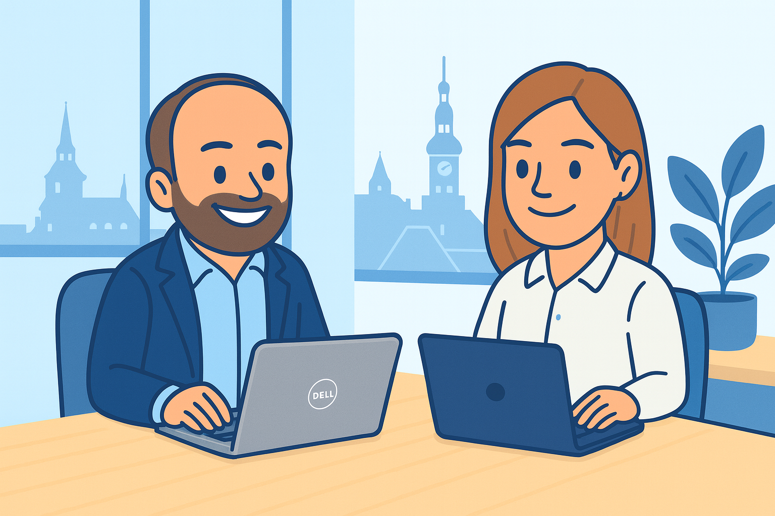 Argo Teetlaus ja Merit Ots arutlemas müügitiimi struktuuri ja juhtimise üle